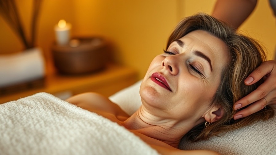 Middle-aged woman enjoying a massage in a cozy spa, promoting women's wellness tips.