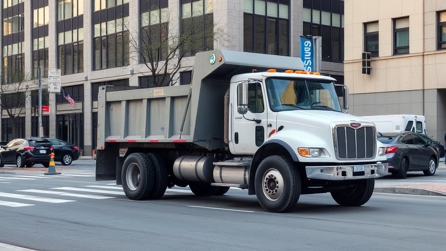 Dump truck on New Braunfels street highlighting pedestrian safety concerns.