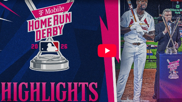 2026 MLB Home Run Derby highlights featuring players with trophy.
