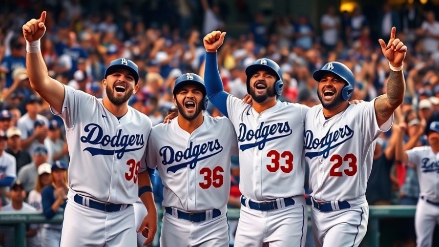 Ecstatic Dodgers players celebrating victory, embodying MLB postseason excitement.