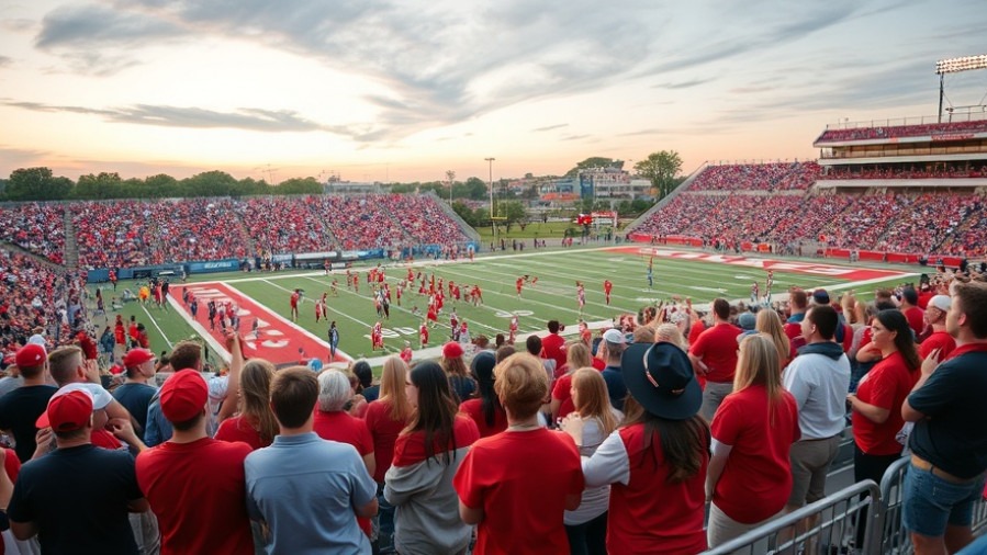 Excited fans at a Texas high school football game celebrating semifinal schedules.