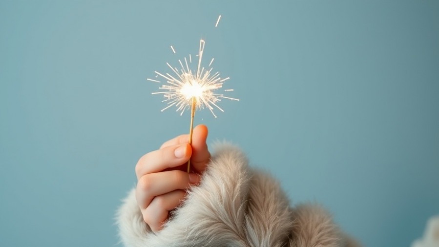 Cozy hand with sparkler, embodying sustainable goal setting and celebration.