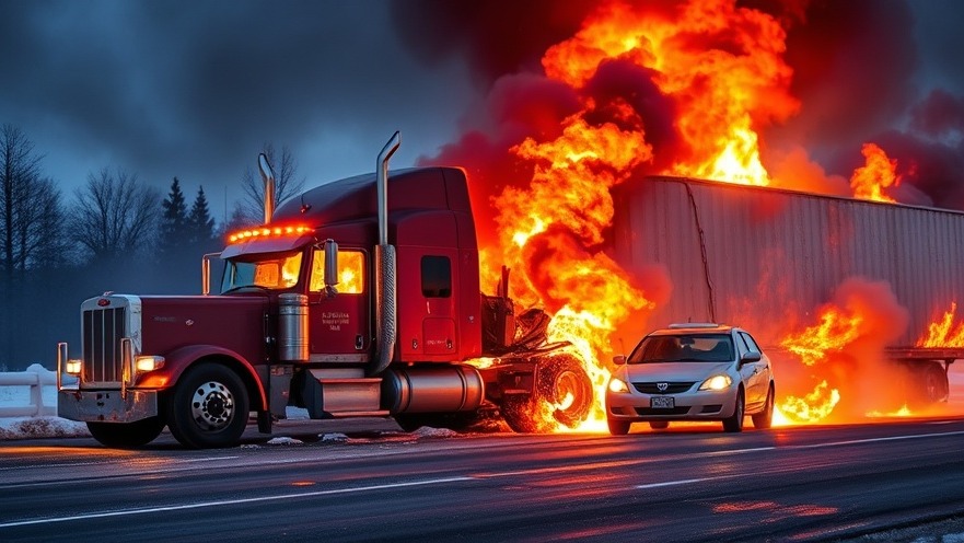 Fiery collision between 18-wheeler and passenger vehicle; current events in the US.