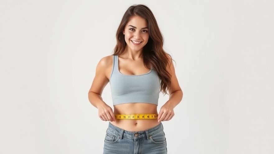 Attractive young woman proudly showcasing her weight loss transformation.