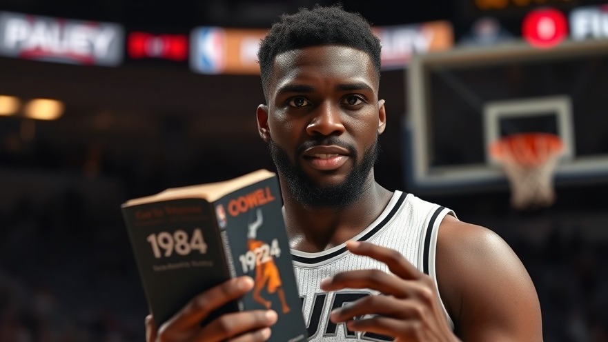 Victor Wembanyama with Orwell's '1984', blending dystopian literature and athlete activism.