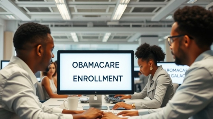 Dynamic office scene for Texas uninsured ACA enrollment assistance with focus on OBAMACARE.