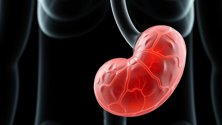 3D model of a gallbladder illustrating dietary fat's role in bile production.