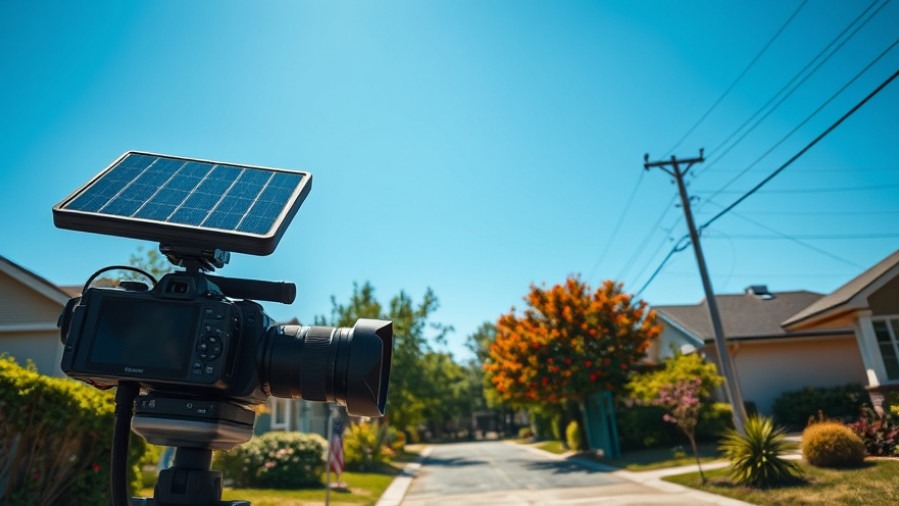 Solar-powered surveillance technology enhancing community safety in a suburban neighborhood.