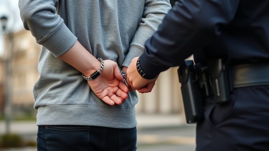 DWI enforcement Austin: young man handcuffed by police for public safety.