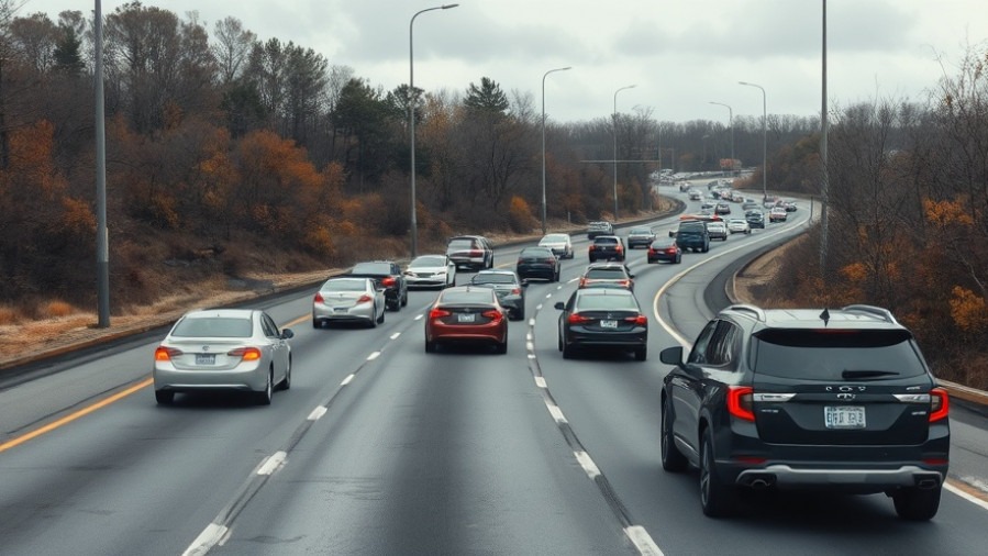 Bumper-to-bumper traffic illustrates commuting patterns and potential traffic delays.