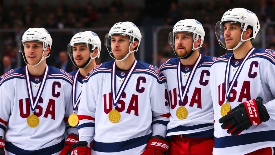 Team USA hockey players celebrate their sports triumph with Olympic gold medals.