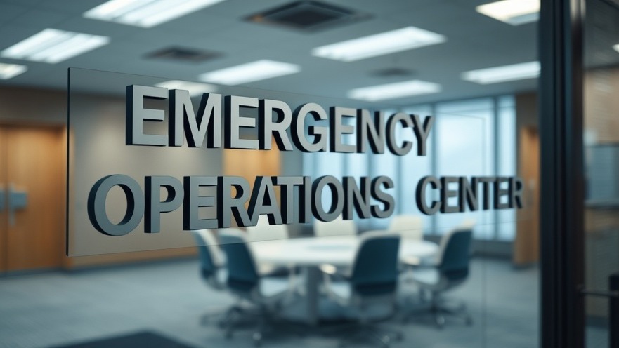 Emergency Operations Center sign highlighting storm preparedness in Texas.