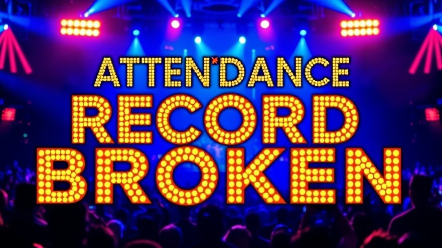 Vibrant social media announcement on Houston local news: 'Attendance Record Broken' with concert imagery.
