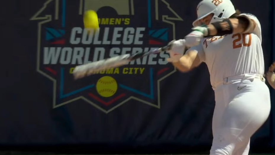Women's College World Series elimination game featuring Nebraska vs. Texas players