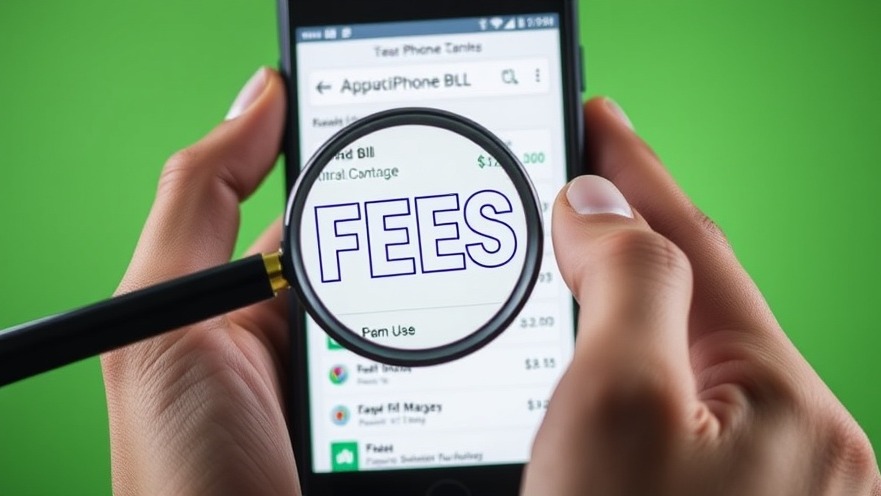 Close-up of hands holding a smartphone showing hidden telecom fees on a bill, highlighting consumer protection.