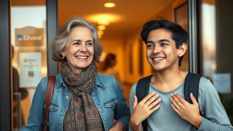 Joyful mother-son reunion symbolizing refugee resettlement and family reunification.