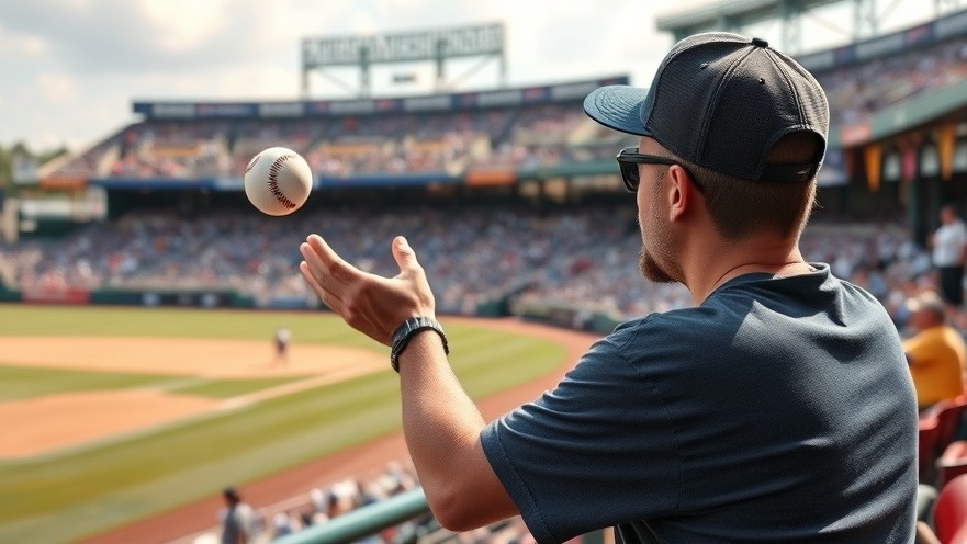 Baseball fan catching a foul ball, celebrating the excitement of sports.