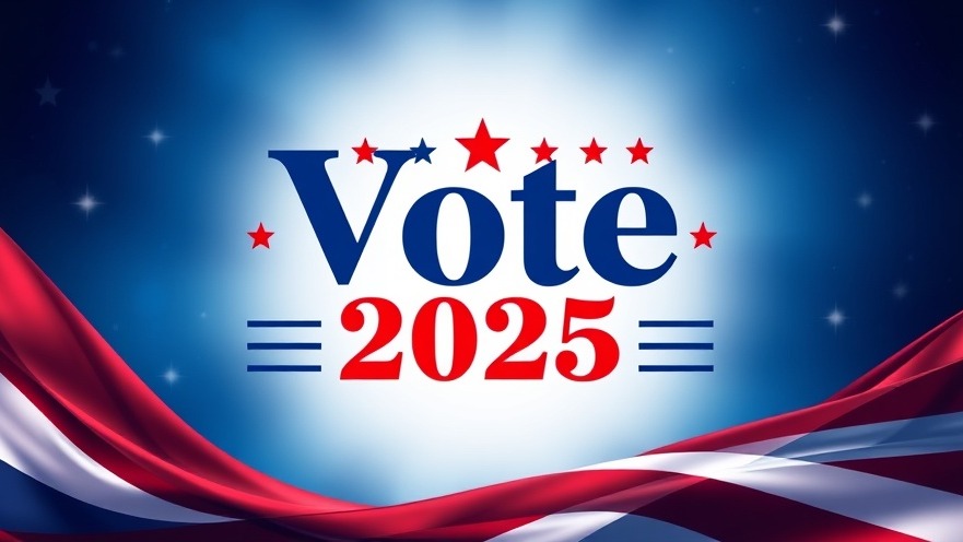 'Vote 2025' banner with stars and stripes promoting civic engagement in Texas.