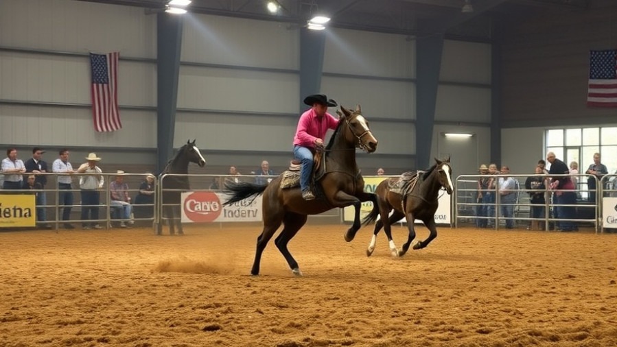 Indoor rodeo event featuring Russell Dickerson concert at RodeoHouston 2023.