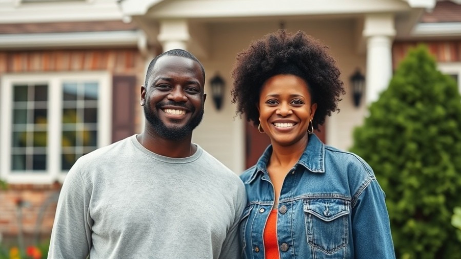 Happy Black couple in front of their home supporting the Texas property tax proposal.