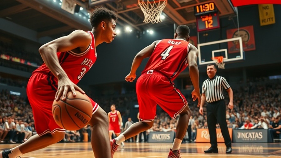 Intense NBA playoffs action with player in red jersey, showcasing basketball strategy.
