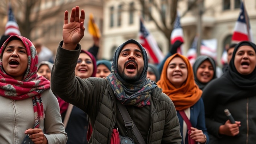 Somali immigrants in American clothing expressing views on national security news.