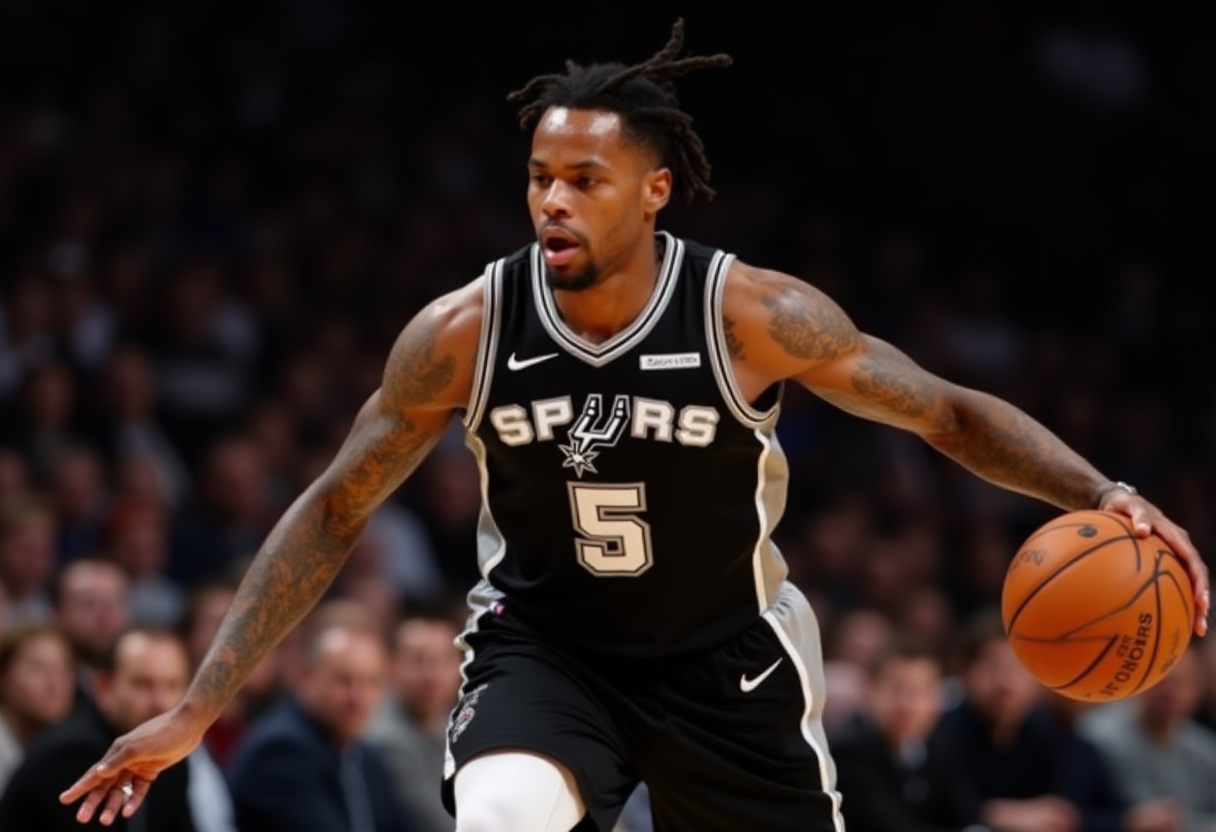 Enthusiastic young man explaining confidently in sports arena.