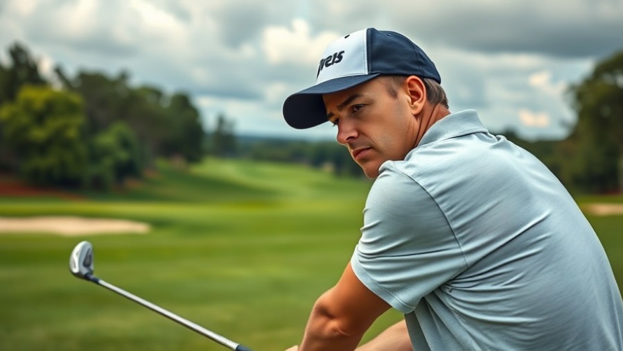 Photorealistic golfer taking a swing, capturing lighthearted sports moments on a lush golf course.