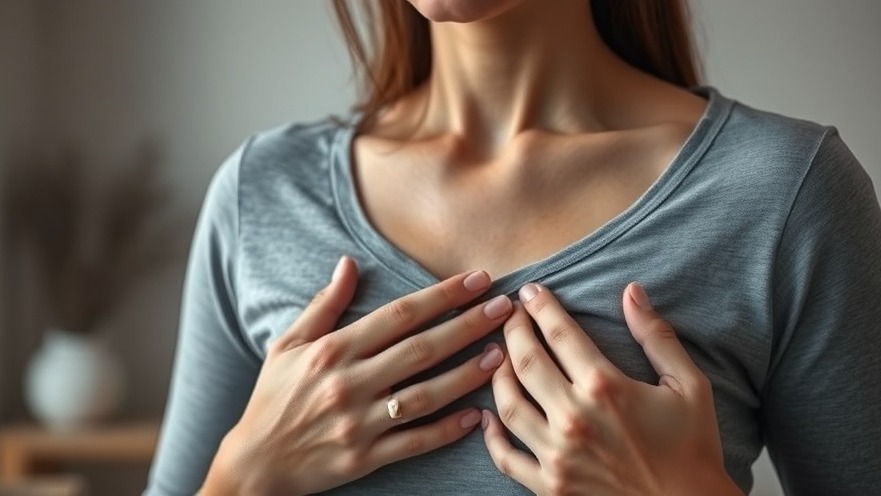 Woman expressing concern about breast cancer risk in a soft, natural setting.