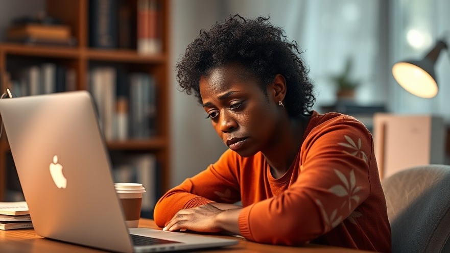 Middle-aged black woman reflecting on sleep wellness tips in a cozy study.