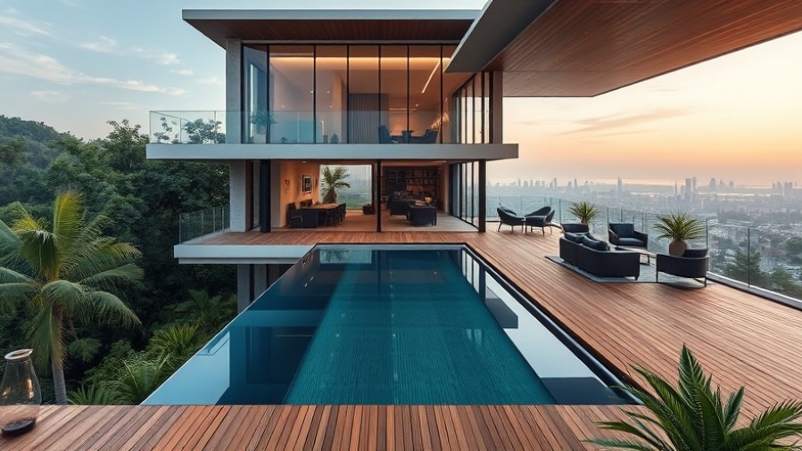 Modern smart home showcasing luxury living with AI integration and stunning city views.