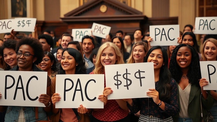 Diverse group at Texas politics rally, engaging for change, holding 'PAC $$$' signs.