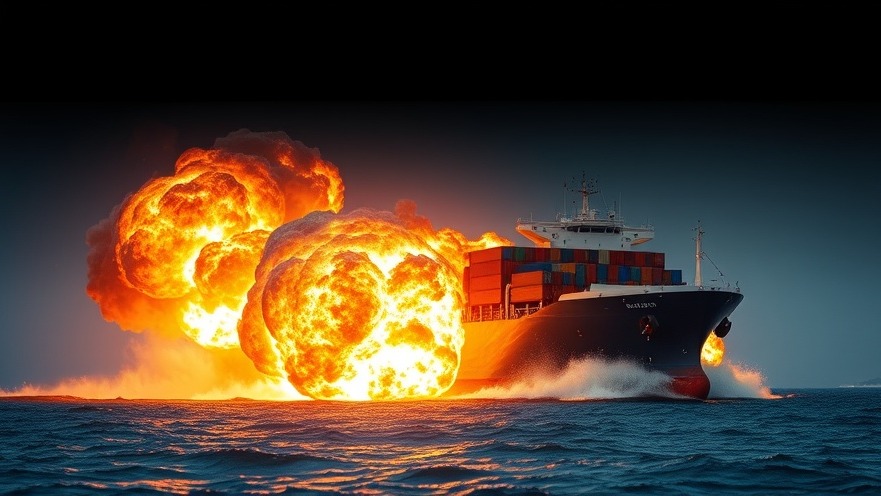 Cargo ship explosion highlighting Iran drone attack and maritime safety concerns.
