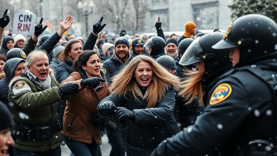 Violent crowd of women assaulting police in icy Minneapolis shootings context.