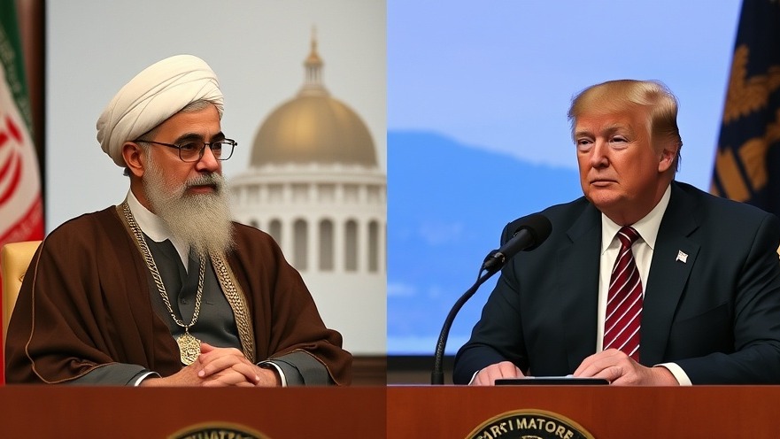 Split screen of Ayatollah and serious Trump, reflecting US-Iran relations tensions.
