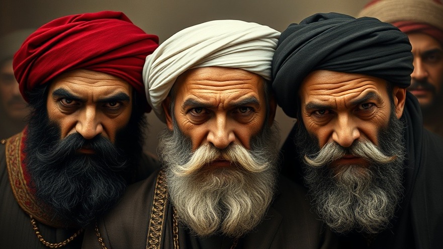 Evil-looking Iranian mullahs amidst breaking national news on current events today in the US.