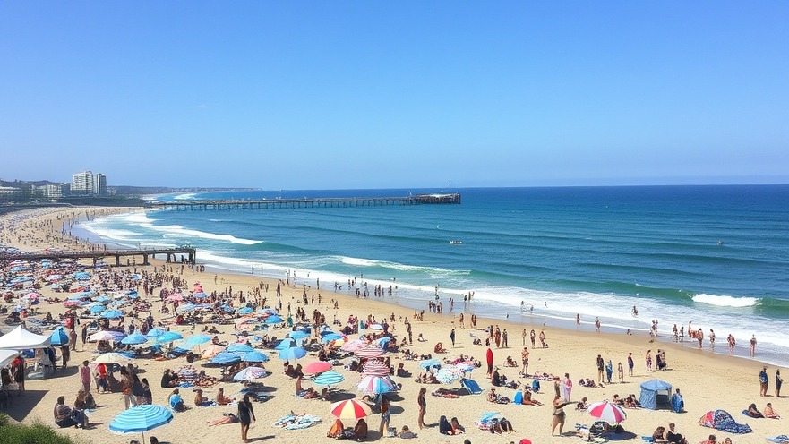 Crowded beach scene highlighting travel safety tips and health awareness during spring break.