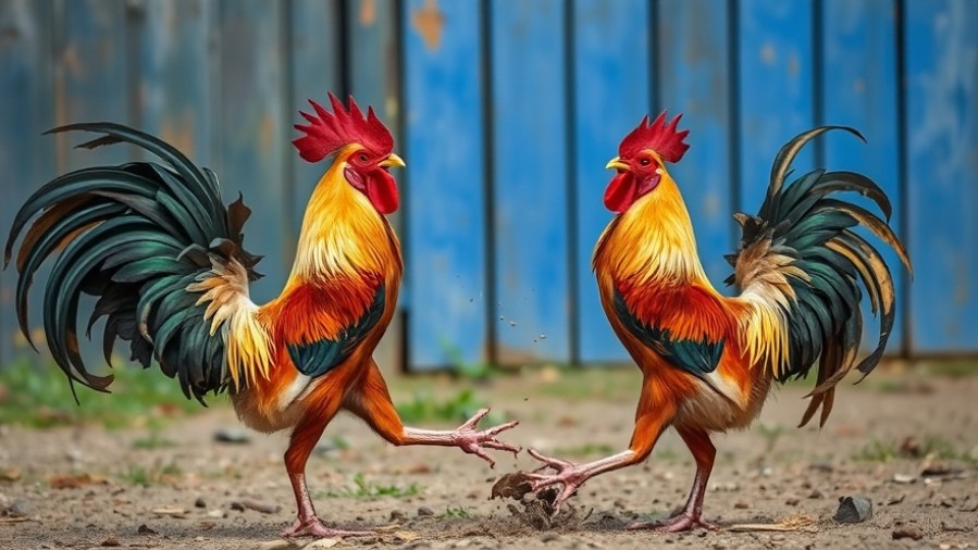 Two roosters engaged in a fight highlighting animal cruelty cases.