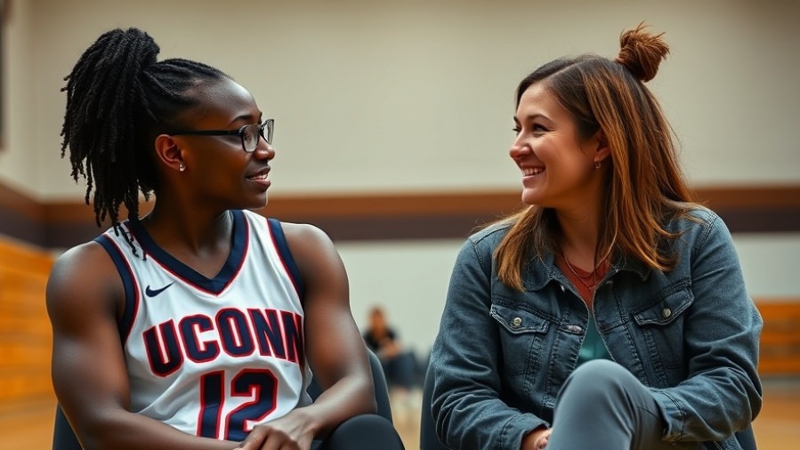 Two women discussing March Madness indoors, showcasing NCAA tournament spirit.