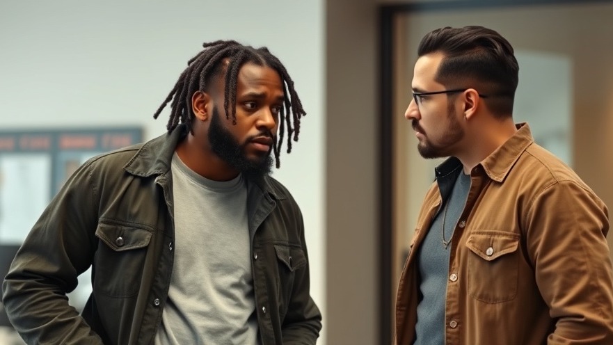 Two men in casual attire discussing Dallas sports news in a modern office.