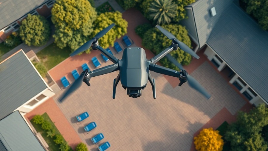 Drone view over school, highlighting Dallas city council decisions on surveillance technology.