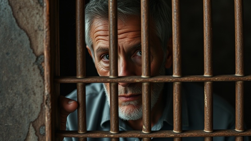 Older prison inmate behind bars, highlighting Texas crime reports and wrongful convictions.