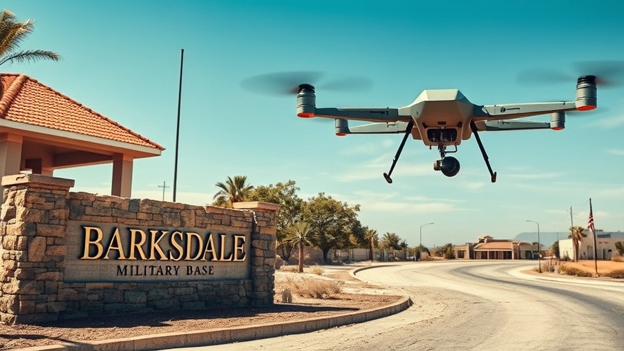 Drone flying over Barksdale military base, highlighting drone regulations and security.