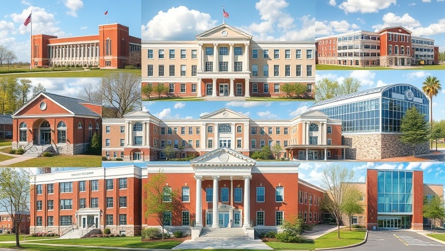 Collage of diverse high school buildings in Lewisville ISD and Argyle district growth.
