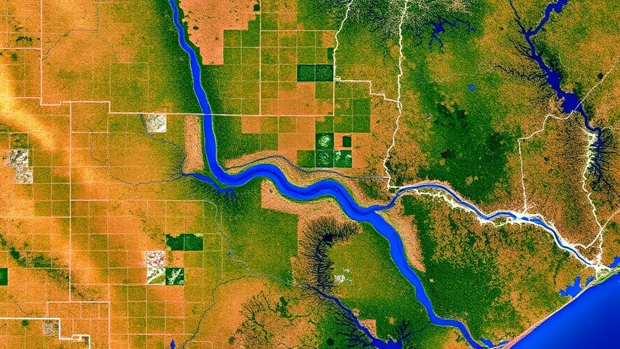 Dramatic satellite view of Guadalupe River floods showcasing impact areas in Central Texas.