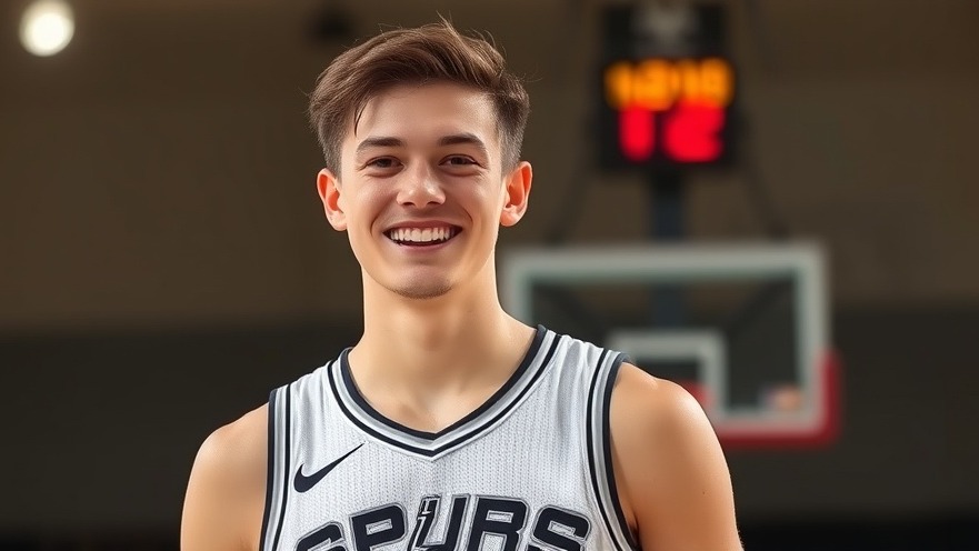 Smiling young male basketball player in a Spurs jersey, showcasing Wizards Spurs trade news.