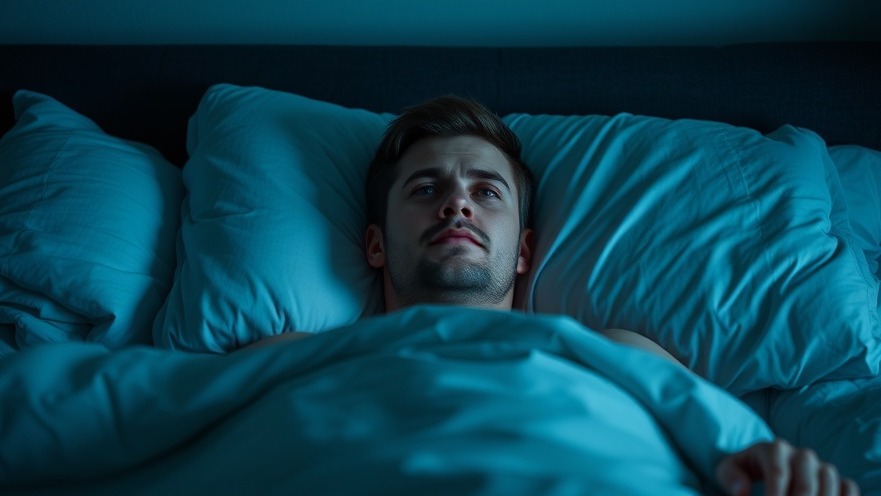 A man wide awake in bed at night exploring sleep hygiene tips for seniors.