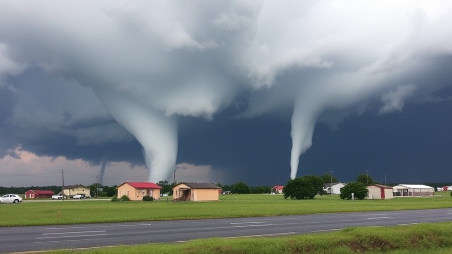 Tornadoes impacting communities, highlighting national news headlines on storms and disasters.