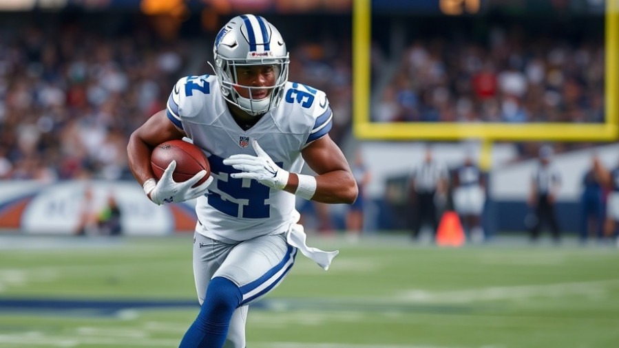 Dallas Cowboys running back executing offensive tactics for NFL strategies.