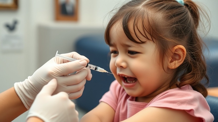 Crying little girl receiving a vaccine, highlighting Texas vaccination policies.